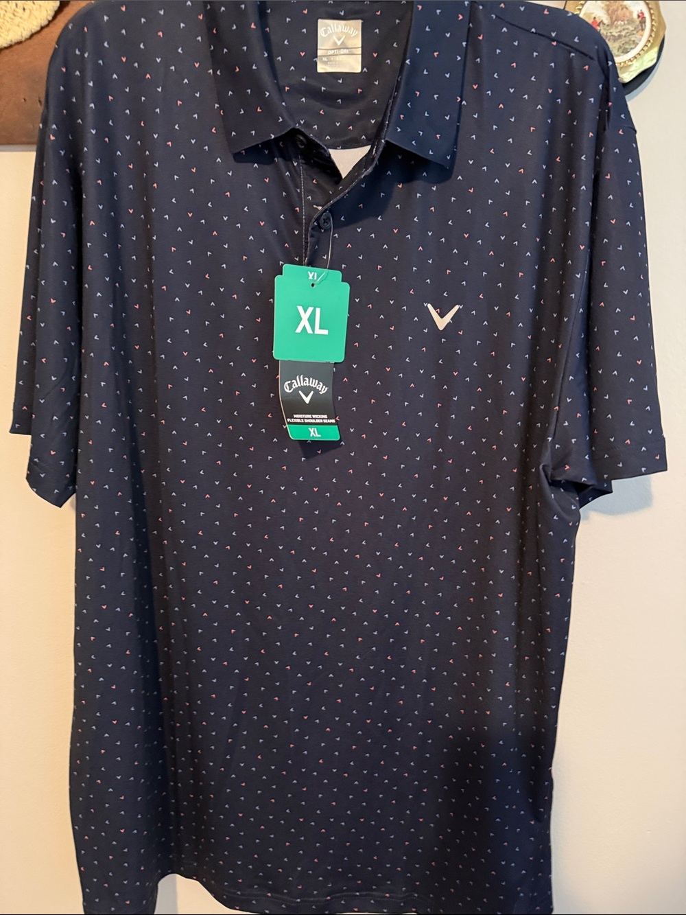 Callaway Navy Polo with peach and light blue design - XL